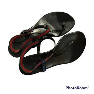 Gucci Areia Black T-Strap Sandal Leather Thong Size 10.5 Womens
